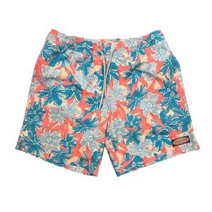 Vineyard Vines Men's Floral Print‎ Coral Blue Swim Trunks Shorts Size Small